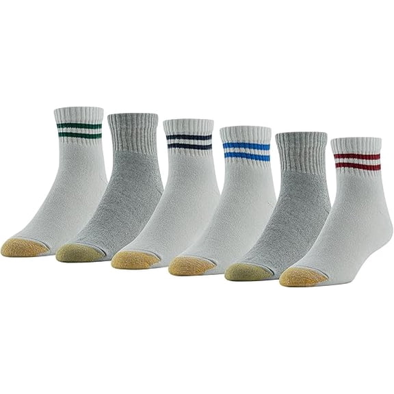 Men's Goldtoe 6-pack Everyday Plus Cushion Crew Training Socks Color: Multi Stripe White Size: N/A