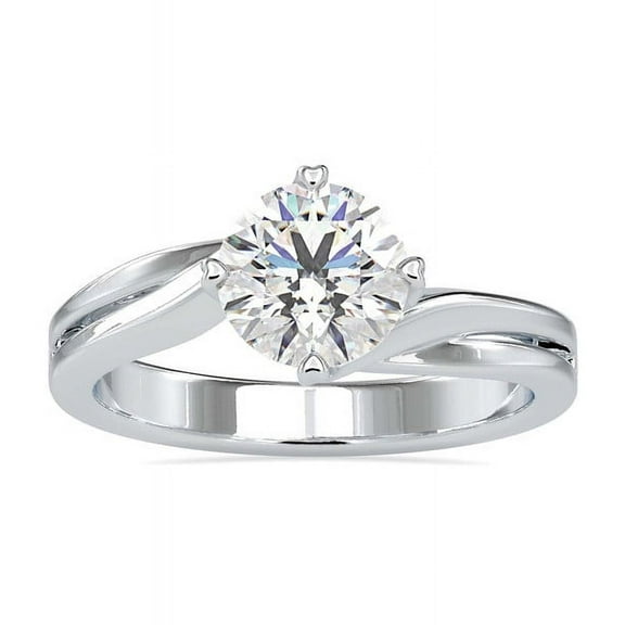 Diamond-Capitals 2.00 Ct Trendy Round Cut Solitaire Moissanite (D/VVS1) Twisted Engagement Ring Solid 14K White Gold Size 7