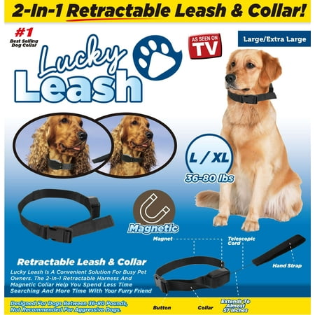 As Seen on TV Lucky Leash Retractable Leash & Magnetic Collar in One - Size L/XL (36-80 (Best Magnetic Dog Collar)