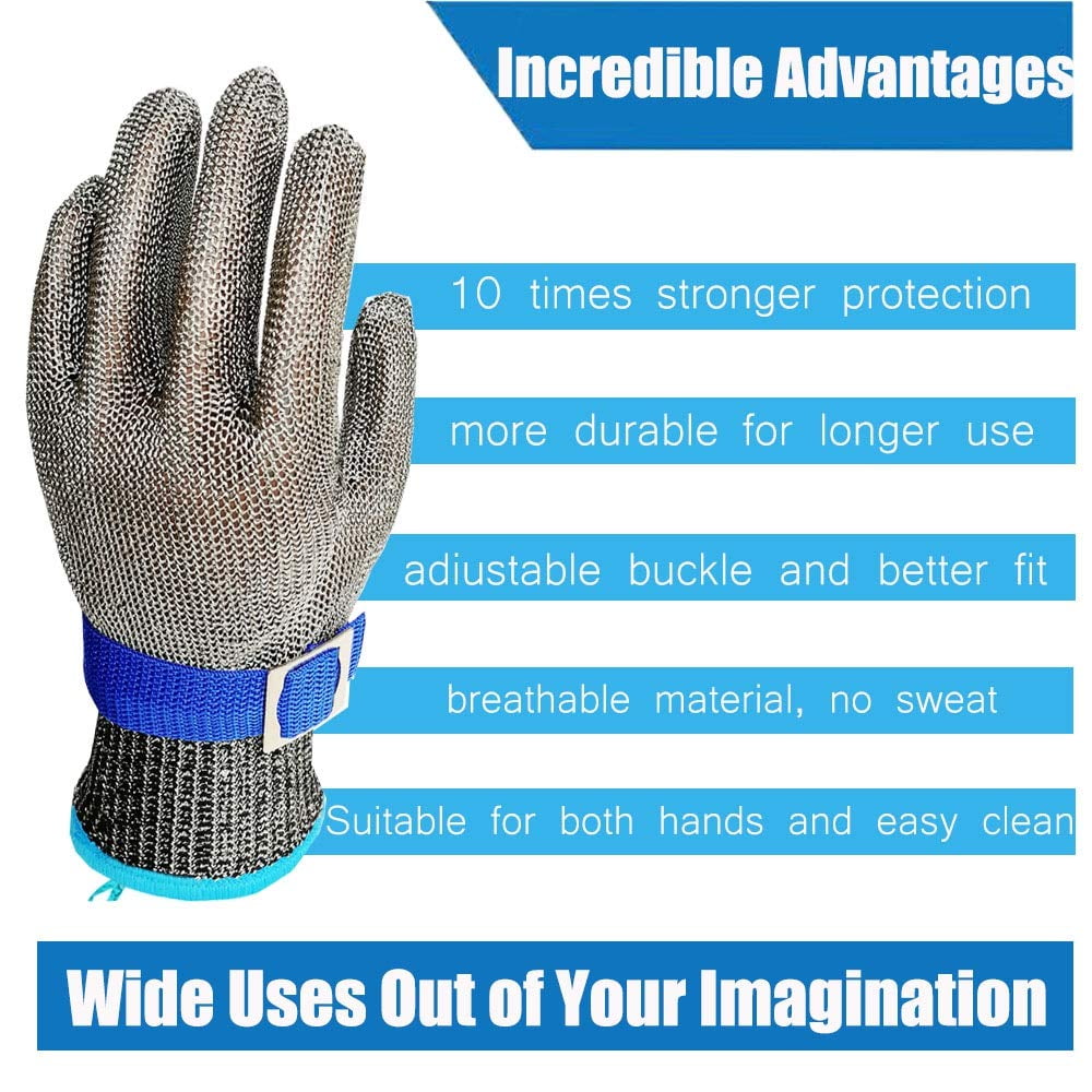 Schwer 2.0 Upgraded Version of Level 9 Cut Resistant Glove Upgraded Cutting  Glove Durable Rustproof Reliable Stainless Steel Mesh Metal Wire Glove