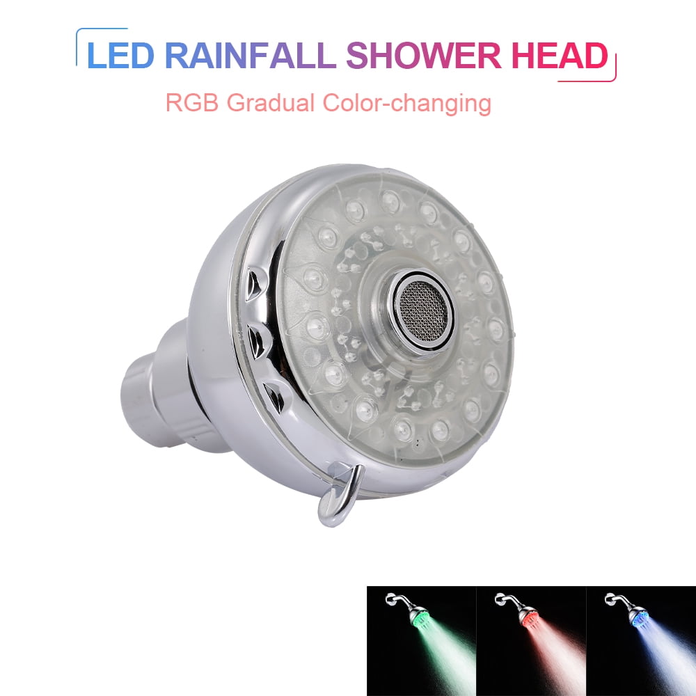 LED Rainfall Shower Head Round Shower Head RGB Colors Automatically