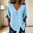 thumbnail image 5 of Yteetum 3/4 Length Sleeve Shirts for Women Summer V Neck 3/4 Sleeve Cotton Linen Tops Womens Casual Solid Loose Lightweight Comfy T Shirts, 5 of 7