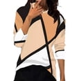 thumbnail image 3 of YVNAURA Womens Color Block Geometric Print Long Sleeve T Shirts Crew Neck Oversized Pullover Tops Casual Tunic Sweatshirts Soft Stretchy Breathable Fall Winter Trendy Blouses, Orange,XXL, 3 of 3
