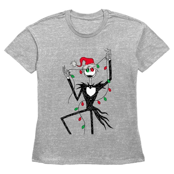 Women's The Nightmare Before Christmas Jack Christmas Lights Graphic Tee Heather Gray Small