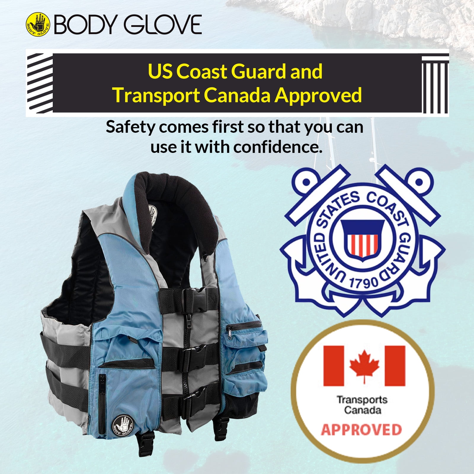 Body Glove Angler Unisex Adult Fishing PFD Life Jacket USCG Approved, Blue