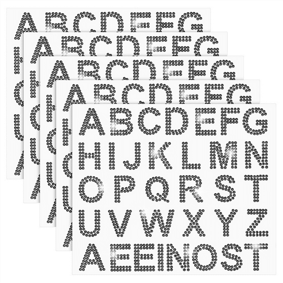 170 Pcs Silver Rhinestone Letter Stickers, 5 Sheets 34 Letters Glitter Bling Alphabet Letter Stickers Black