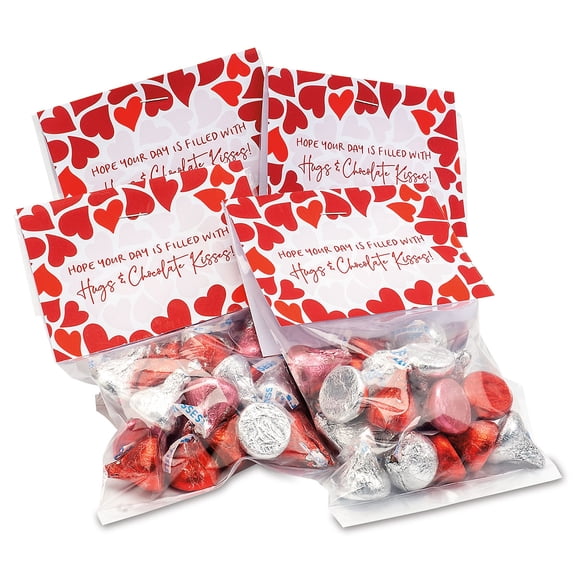 Current Valentine Kisses Treat Bags & Toppers- Set of 24 Great for parties, gifts, teachers, and parents