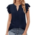 thumbnail image 1 of HUANBAI Blouse Décontractée Habillée pour Femmes Manches à Volants Col en V Chemises Texturées Tops d'Été pour le Travail, 1 of 5