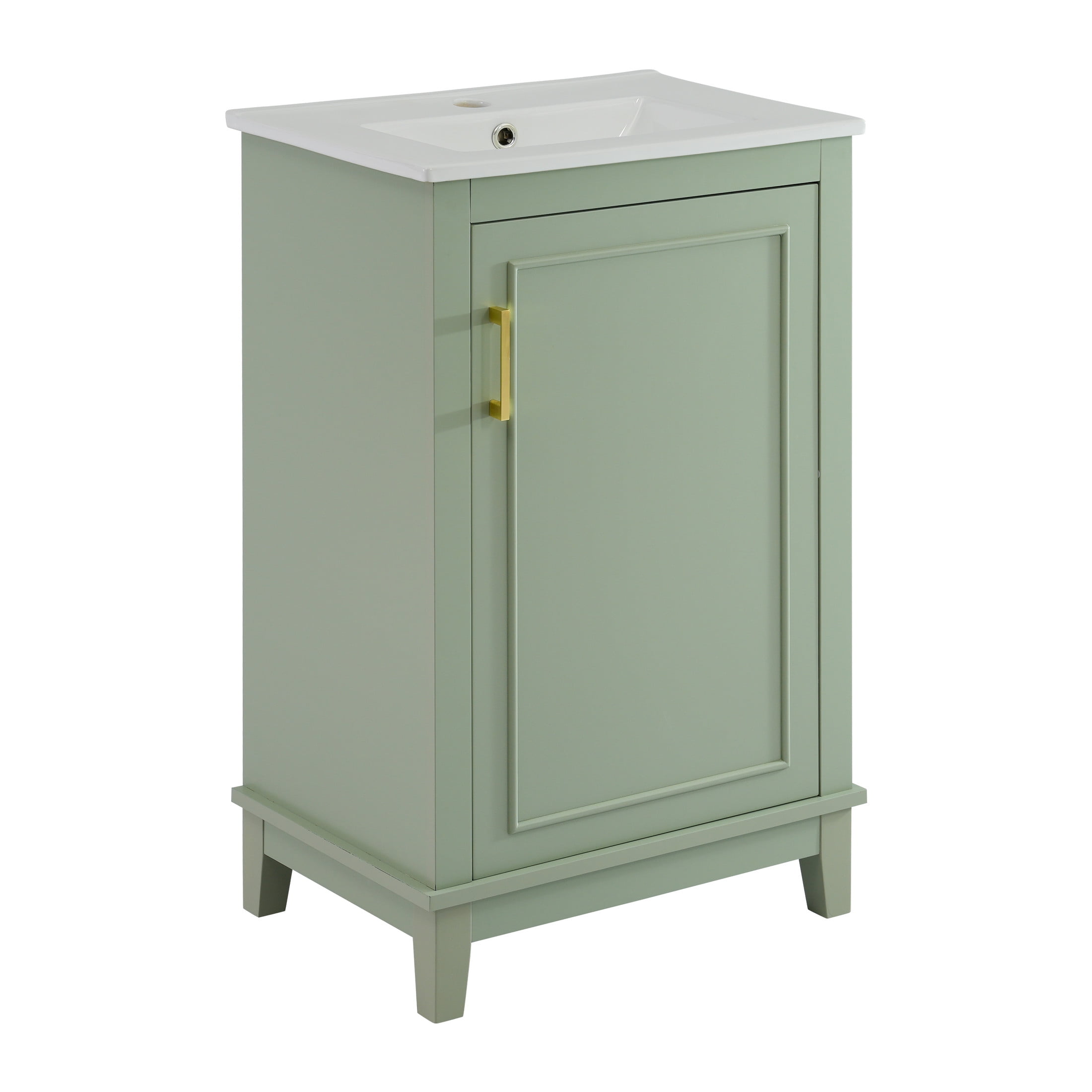 Jivora Modern Bathroom Vanity with Ceramic Sink, Storage, Shelves, Wood, Green