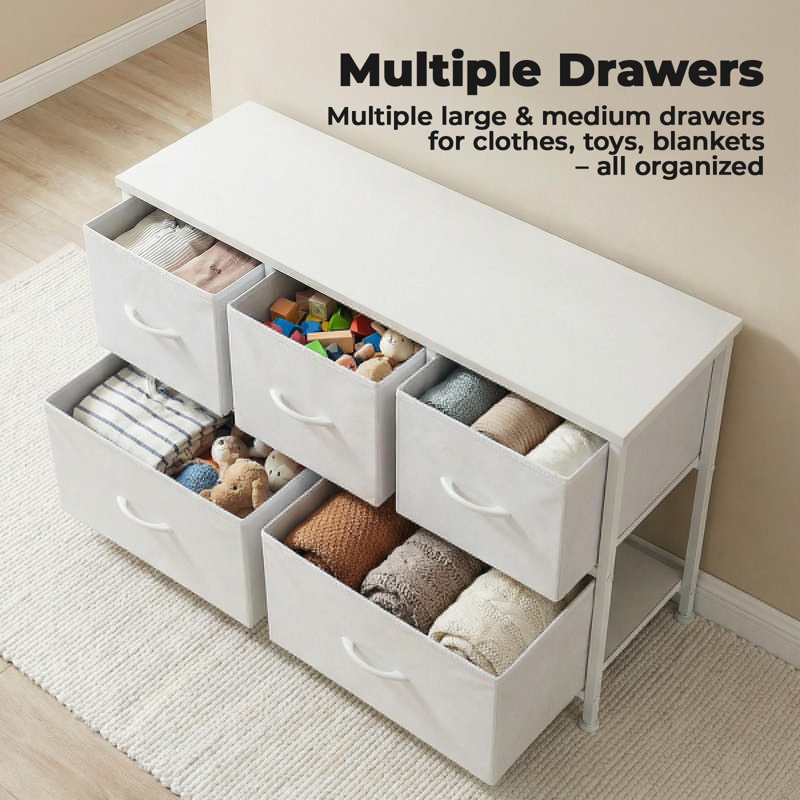 Alvantor Tall Dresser Fabric Storage Tower ,Wooden Top for Kid Room, Closet, Entryway, Nursery