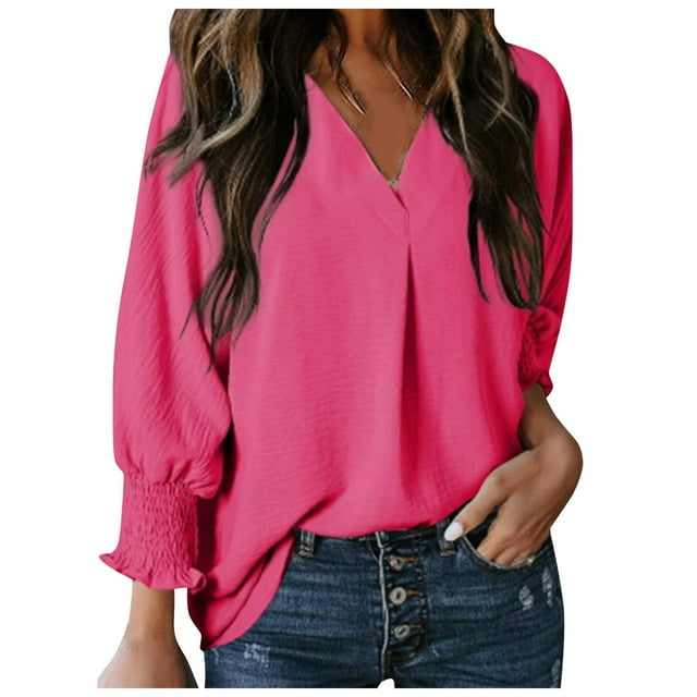 Vestido camisero holgado informal con cuello en V y mangas cortas para mujer - Mangas largas, estampado floral, mezcla de poliéster - Estilo para todas las estaciones
