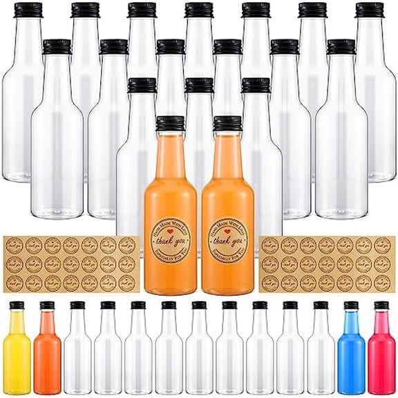 Mini Liquor Bottles - 30 Pcs with 2 Sheets Stickers, 5 oz Plastic Mini Spirit Alcohol Bottles for Weddings, Party Supplies
