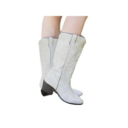 

Crocowalk Women s Western Cowboy Boots Vintage Leather Pointed Toe Chunky Mid Calf Cowgirl Booties Comfortable Embroidered Shoes