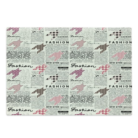 Newspaper Cutting Board, Retro Style Newspaper Pages with Colorful Ornamental Elements Illustration, Decorative Tempered Glass Cutting and Serving Board, Large Size, Black White Pink, by Ambesonne