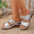thumbnail image 2 of Wedge Sandals for Women Leopard Print Slip On Leather Platform Slide Lightweight Non Slip Beach Slippers Silver Size 8, 2 of 8