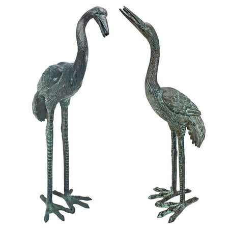 - Design Toscano Emerald Verde Small Cranes Cast Bronze Garden Statue Set
