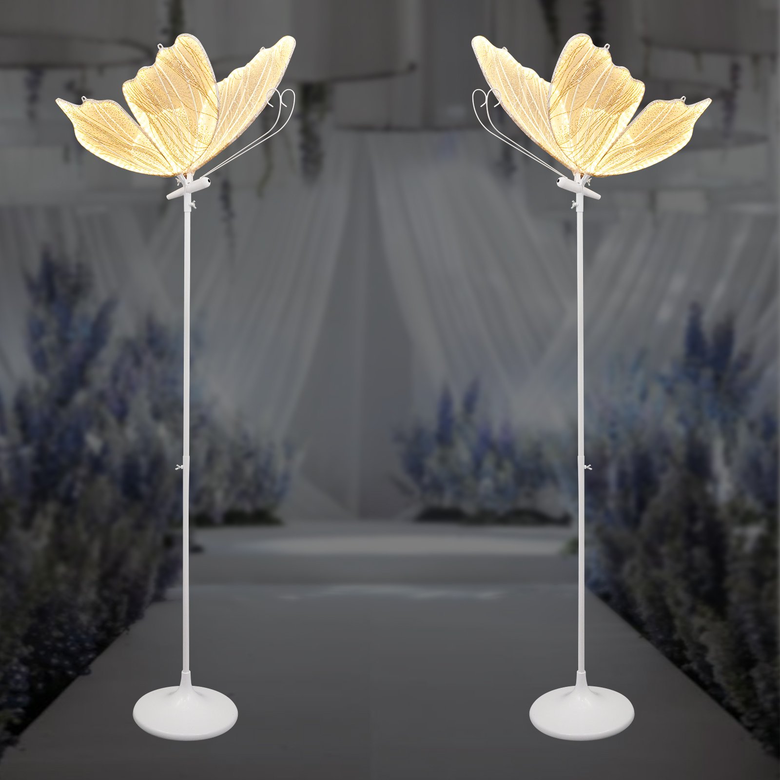 2PCS 23.6" Wedding Butterfly LED Floor Lamp,48W 110V Creative Butterfly Ceiling Lamp Adjustable Height Butterfly Hanging Decoration Props for Wedding Party
