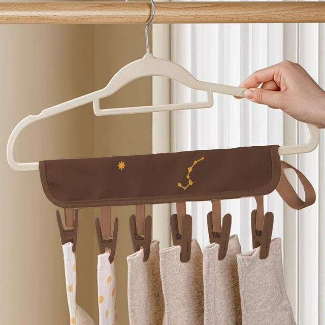 Xihbxyly Percha de Viaje Plegable, Pinza de Secado Multifuncional, Resistente Al Viento para Calcetines y Ropa Interior, Portátil para Exteriores, Diseño Compacto, Paquete de 2, Beige/Rosa/Café, 33 X