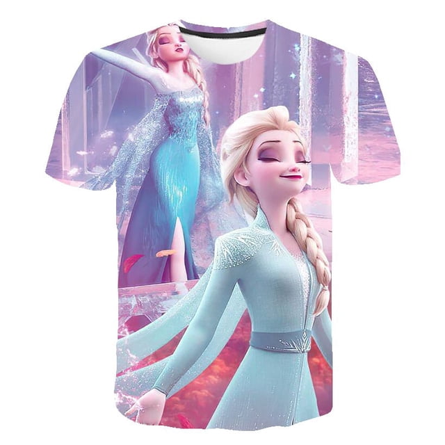 Camisetas de Frozen 2 para niñas, camisetas de dibujos animados para niñas, camisetas, ropa para niños, ropa para niños, camisetas gráficas de Elsa Anna, disfraces 6T Gao Jinjia LED
