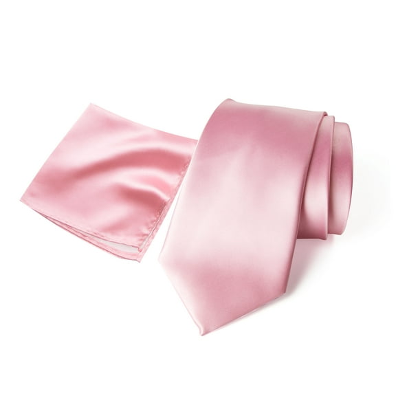 Spring Notion Men's Satin Microfiber Solid Color Tie and Handkerchief Set, Light Pink