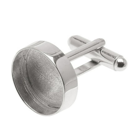 Amate Studios Silver Plated Cuff Links Customizable Round Bezel 16.5mm (1 Pair)
