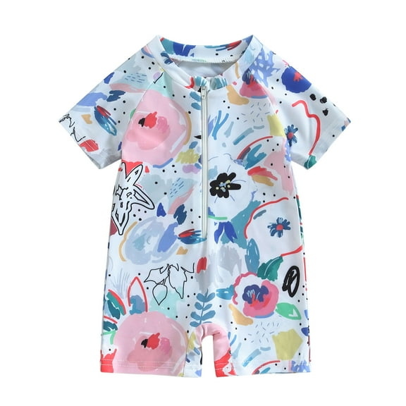Musuos Baby Girls Boys Rash Guard Swimsuit Playsuits 0-3Years Watercolour Print Zipper Short Sleeve Sun Protection Toddler Bathing Suit