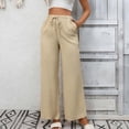 thumbnail image 5 of BUIGTTKLOP Womens Cotton Linen Pants Drawstring High Waisted Palazzo Pants Wide Leg Loose Fitted Beach Trousers, 5 of 6