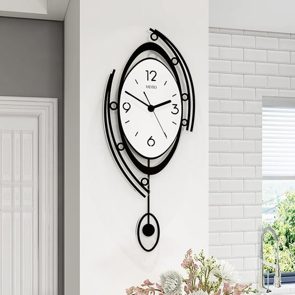 23 Inch Wall Clock for Living Room Decor, Pendulum Large Silent Wall Clock for Bedroom Office Kitchen Non Ticking Wall Watch