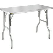VEVOR Commercial Work Table Workstation 48 x 30 Inches Folding Commercial Prep Table, Heavy-Duty Stainless-Steel Folding Table with 661 lbs Load, Silver Stainless-Steel Kitchen Island