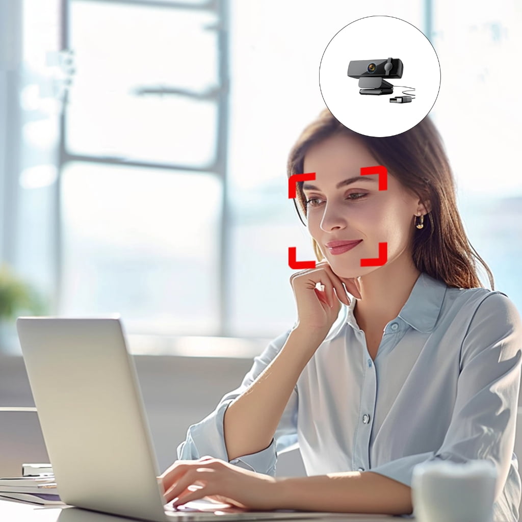 MOMOJIA Auto Focuses Webcam 1080P Computer Camera With 120° Wide View Facials Recognition 360 Rotations Noise Reductions Mics
