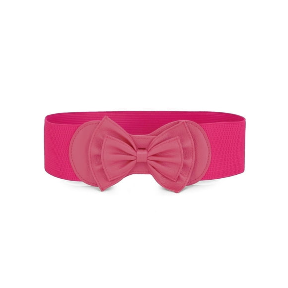 Cinturón elástico con botón a presión y adorno de lazo para mujeres Inspire Chic, color rosa caliente, talla única