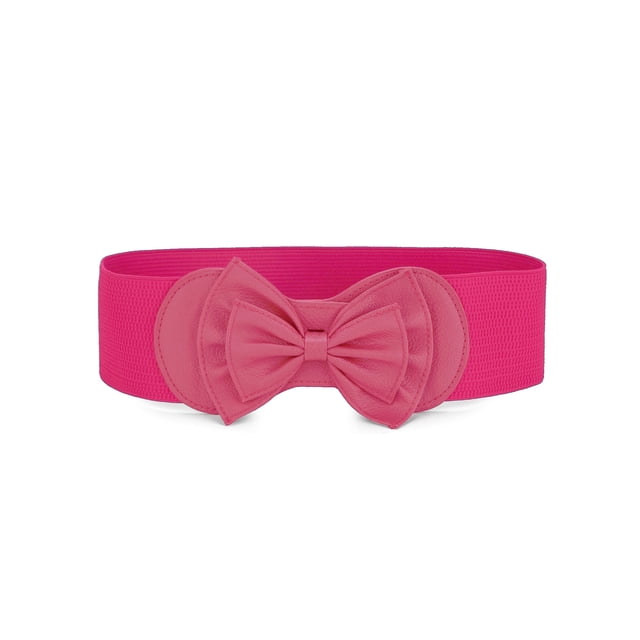Cinturón elástico con botón a presión y adorno de lazo para mujeres Inspire Chic, color rosa caliente, talla única