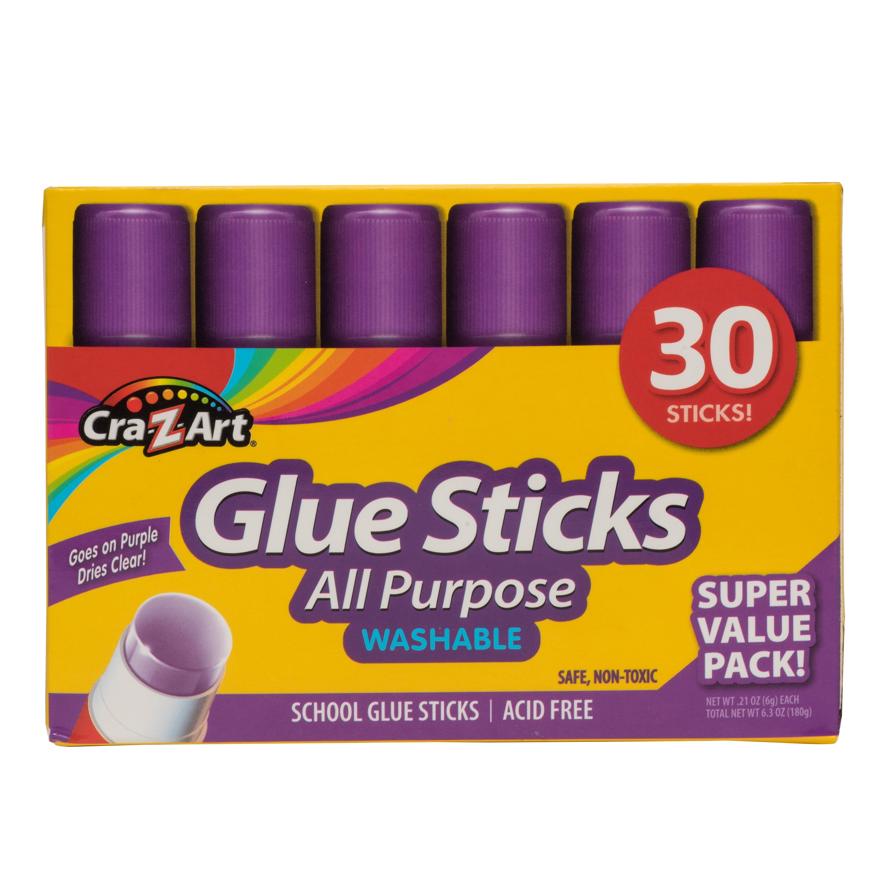 Cra-Z-Art School Quality Washable Glue Sticks, Disappearing Purple, 30
