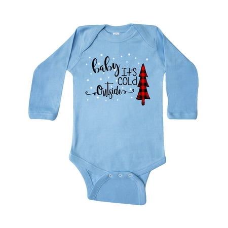 

Inktastic Baby it s Cold Outside Flannel Christmas Tree and Snow Gift Baby Boy or Baby Girl Long Sleeve Bodysuit