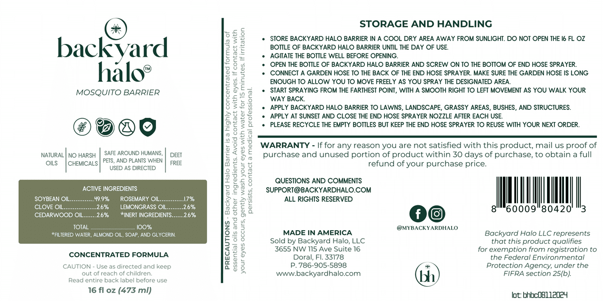 Backyard Halo End Hose Sprayer Kit | Natural and Safe Mosquito and Insect Barrier | Great for Yards | Two 16 oz Bottles | 1000 Sqft