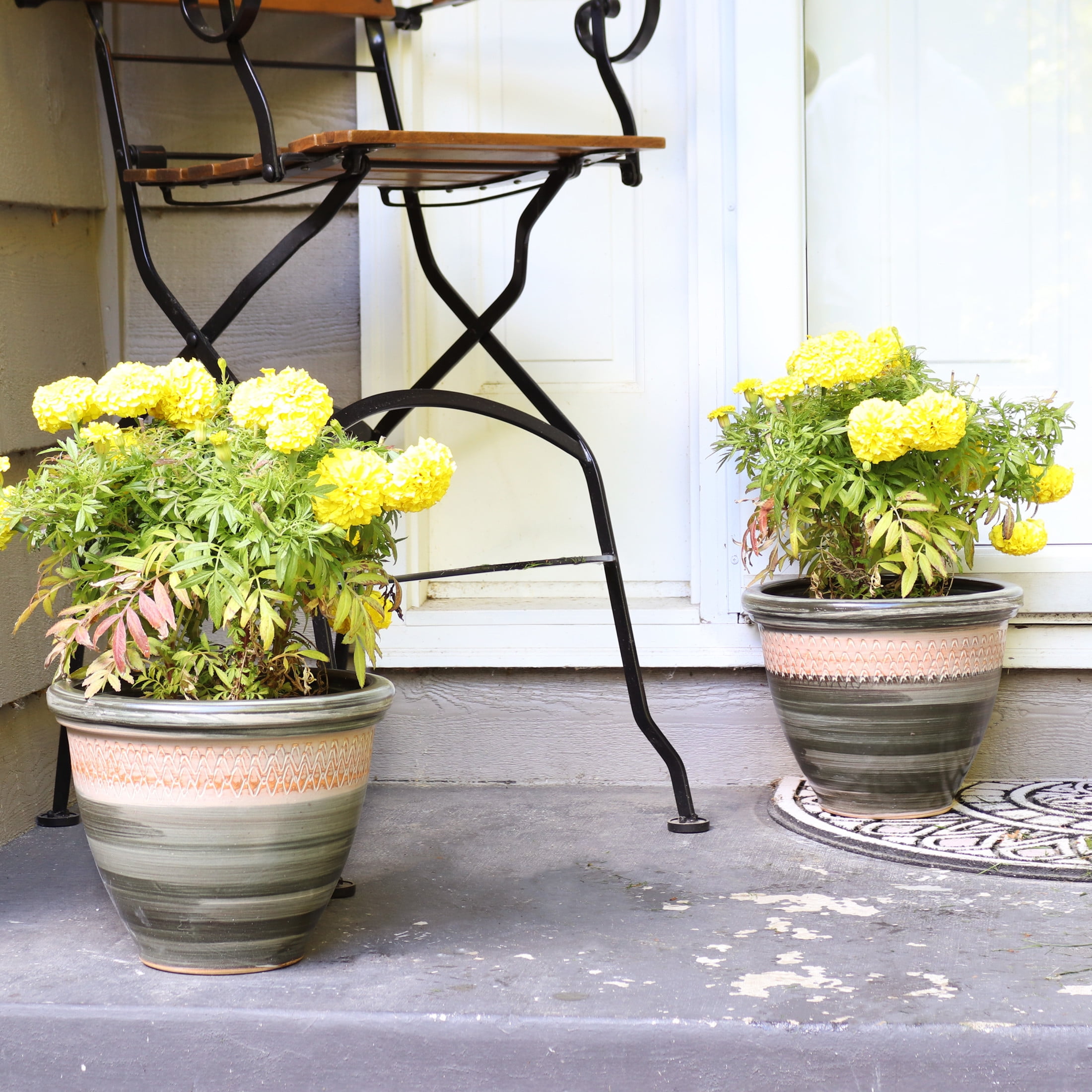 Sunnydaze Purlieu 12" x 12" x 10" Round Tempest Ceramic Outdoor Planter 2-Count