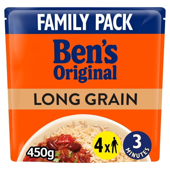 Bens Original Long Grain Microwave Rice Family Pack 450g, Imported from Britain