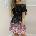 thumbnail image 1 of LOVZFMLL Robe pour Femmes Mode Été Aguichant à Épaules Dénudées Manches Courtes Imprimée avec Poches Noir 3TG, 1 of 5