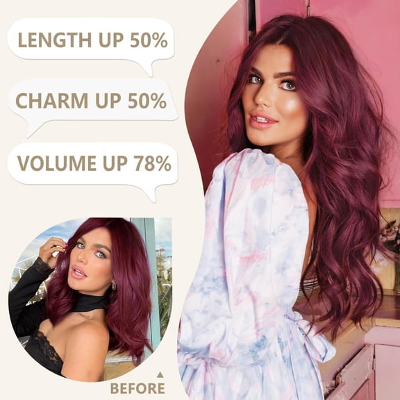 WEIF-Clip in Long Wavy Synthetic Hair Extension 20 Inch Burgundy 4PCS Thick Hairpieces Fiber Double Weft Hair for Women