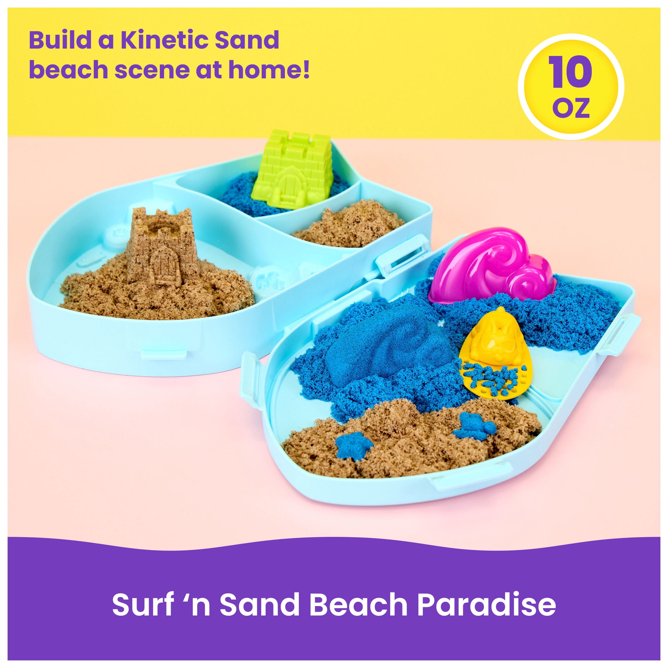 Kinetic Sand, Surf 'N Sand Paradise Playset with 10 oz Play Sand, 3 Tools & Molds