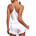 thumbnail image 3 of Women's Sexy Silk Satin Ruffled Pajamas Sets Cami Shorts Sets Sleepwear, 3 of 4