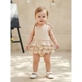 thumbnail image 5 of BemeyourBBs Newborn Baby Girl Summer Clothes Cute Infant Baby Girl Cotton Linen Outfit Bubble Romper 0 3 6 12 18 Months Strap Tie-up Sleeveless Layered Bodysuit Jumpsuit Playsuit, 5 of 9