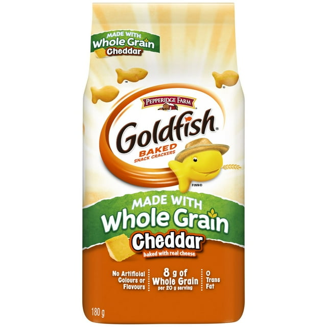 Craquelins cuits au four GoldfishMD Cheddar faits de grains entiers, sachet de 180g