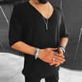 thumbnail image 4 of ZVNAΖH Men's V Neck Short Sleeve Knit T-shirts Summer Casual Solid Pullover Tops Comfy Loose Daily Go Out Wear, 4 of 4