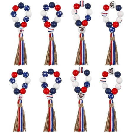 

2Sets 4Styles Independence Day Napkin Holder Adornment Wood Bead Napkin Rings with Jute Tassel Pendant Decorations for Restaurant Daily Accessaries Colorful