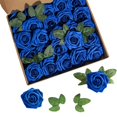 thumbnail image 4 of Flores artificiales 25 piezas de rosas falsas de espuma de aspecto real con tallos para ramos de boda de bricolaje Arreglos de centros de mesa de despedida de soltera blanca (azul real), 4 of 4