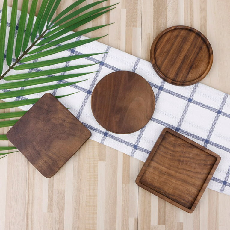 Wood Coasters for Drinks,Walnut Wooden Drink Coasters, Absorbent Heat  Resistant Reusable Desk Coaster Tray 