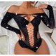 thumbnail image 1 of Ropa interior sexy de manga larga con diamantes brillantes para mujer, lencería de cuerpo entero de malla, 1 of 1