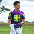 thumbnail image 4 of Lsque Geometry Dash Pattern Golf Shirts for Men Dry Fit Print Moisture Wicking Performance Short Sleeve Polo Shirt-Medium, 4 of 7
