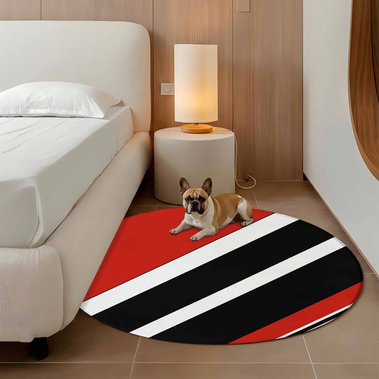 Red Black Stripe Round Area Rug 5ft, Geometric Simple Color Line